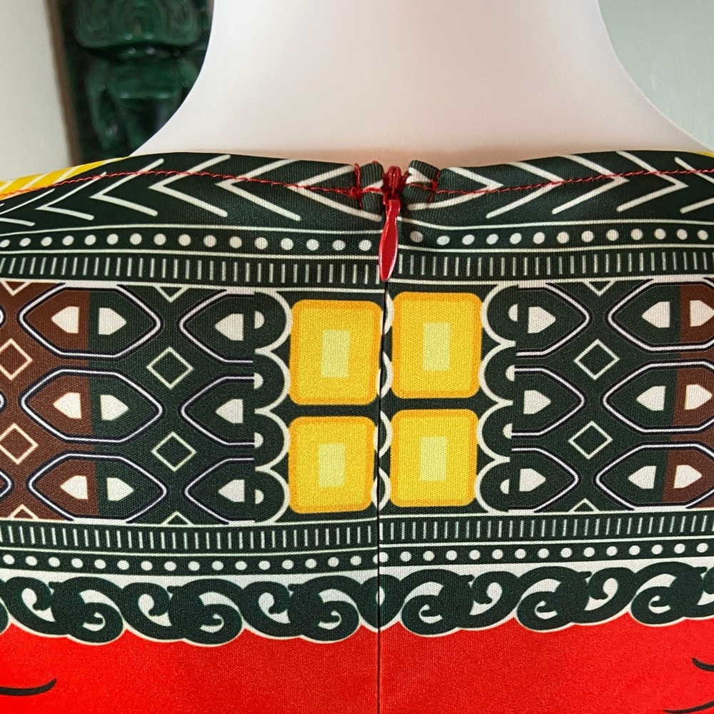 Red Dashiki African Style Midi Sheath Dress XXL XXLarge Volup Bodycon Plus Size - Picture 9 of 13